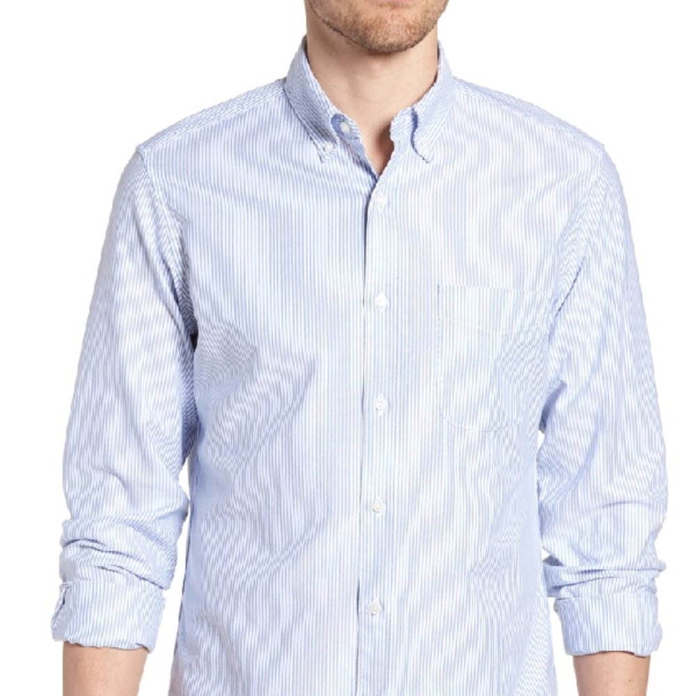 Men’s slim untucked striped oxford dress shirt